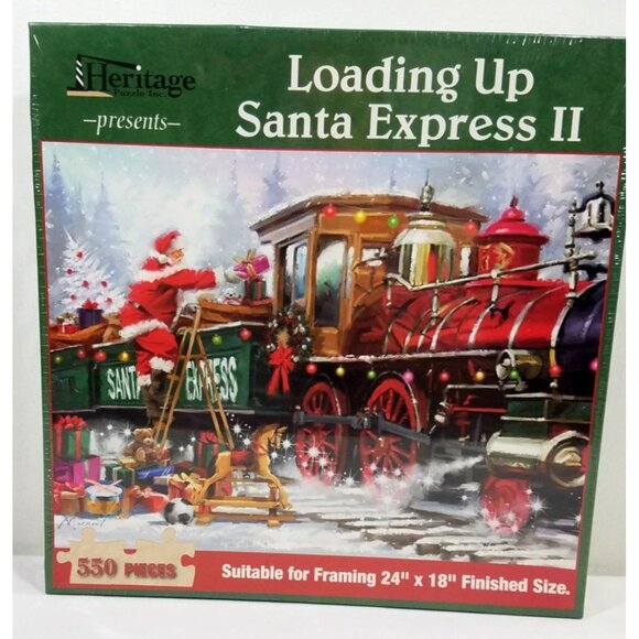 Heritage Puzzles 550 Pc Jigsaw Ribbons And Bows & Loading Up Santa Express II - Picture 11 of 16